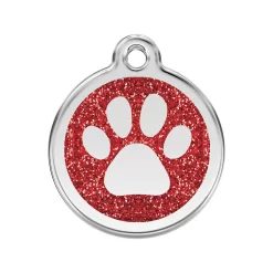 Red Dingo ID Tag Paw Print Glitter