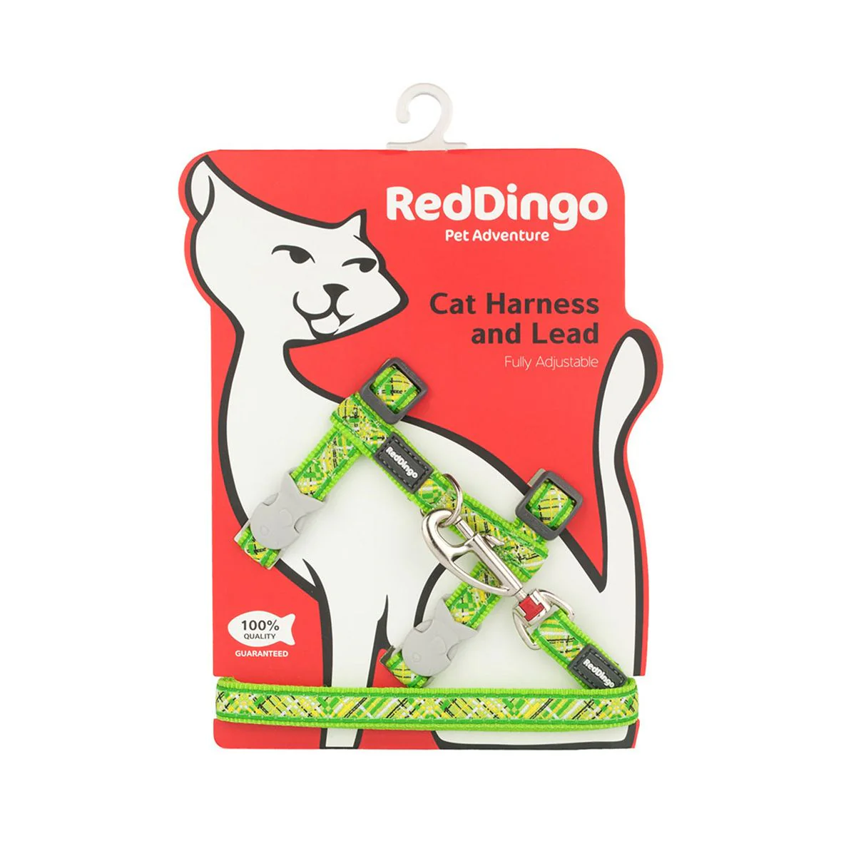 Red Dingo Cat Harness And Lead Flanno Lime Green