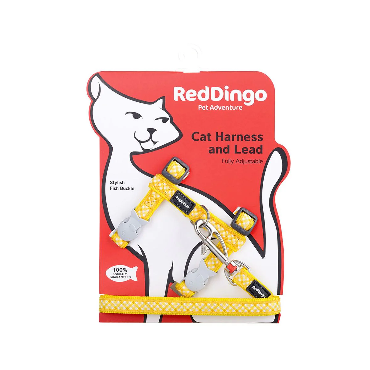 Red Dingo Cat Harness And Lead Gingham Yellow