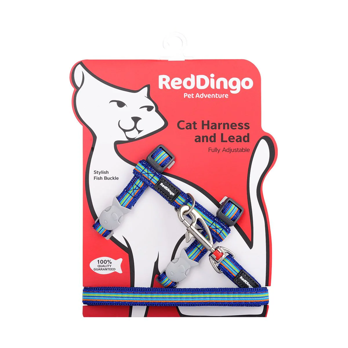 Red Dingo Cat Harness And Lead Horizontal Stripes Dark Blue