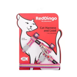 Red Dingo Cat Harness And Lead Horizontal Stripes Hot Pink