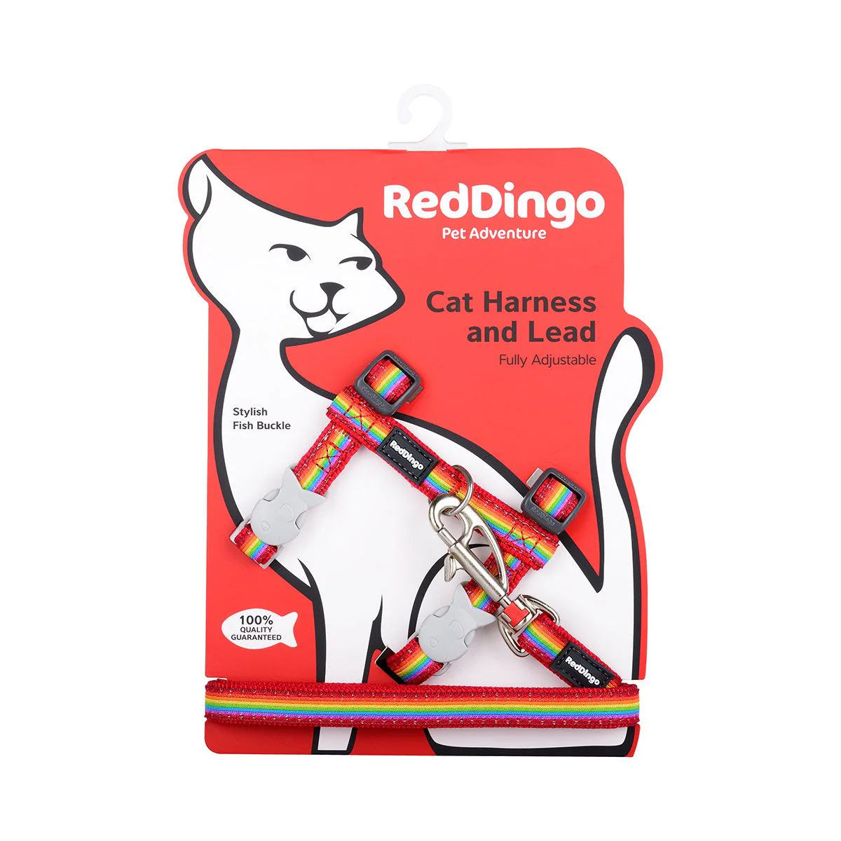 Red Dingo Cat Harness And Lead Rainbow Red