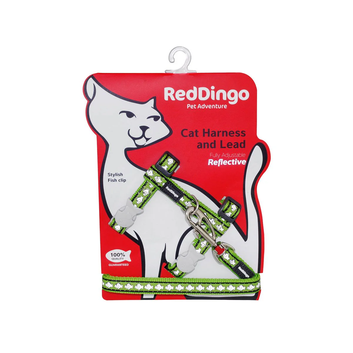 Red Dingo Cat Harness And Lead Reflective Fish Lime Green - Image 3