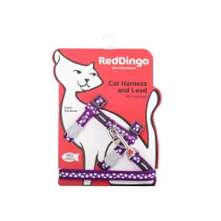 Red Dingo Cat Harness And Lead White Spots On Purple