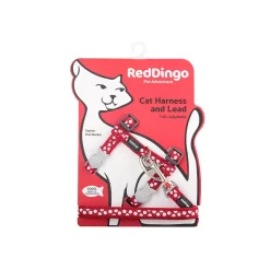 Red Dingo Cat Harness And Lead White Spots On Red