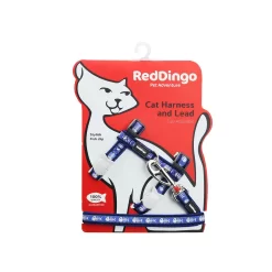 Red Dingo Cat Harness And Lead Fish Bone Dark Blue