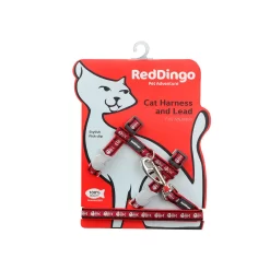 Red Dingo Cat Harness And Lead Fish Bone Red