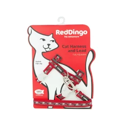 Red Dingo Cat Harness And Lead Skull And Roses Red