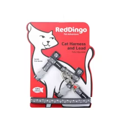 Red Dingo Cat Harness And Lead Stars Cool Grey