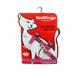 Red Dingo Cat Harness And Lead Stars Lime On Hot Pink