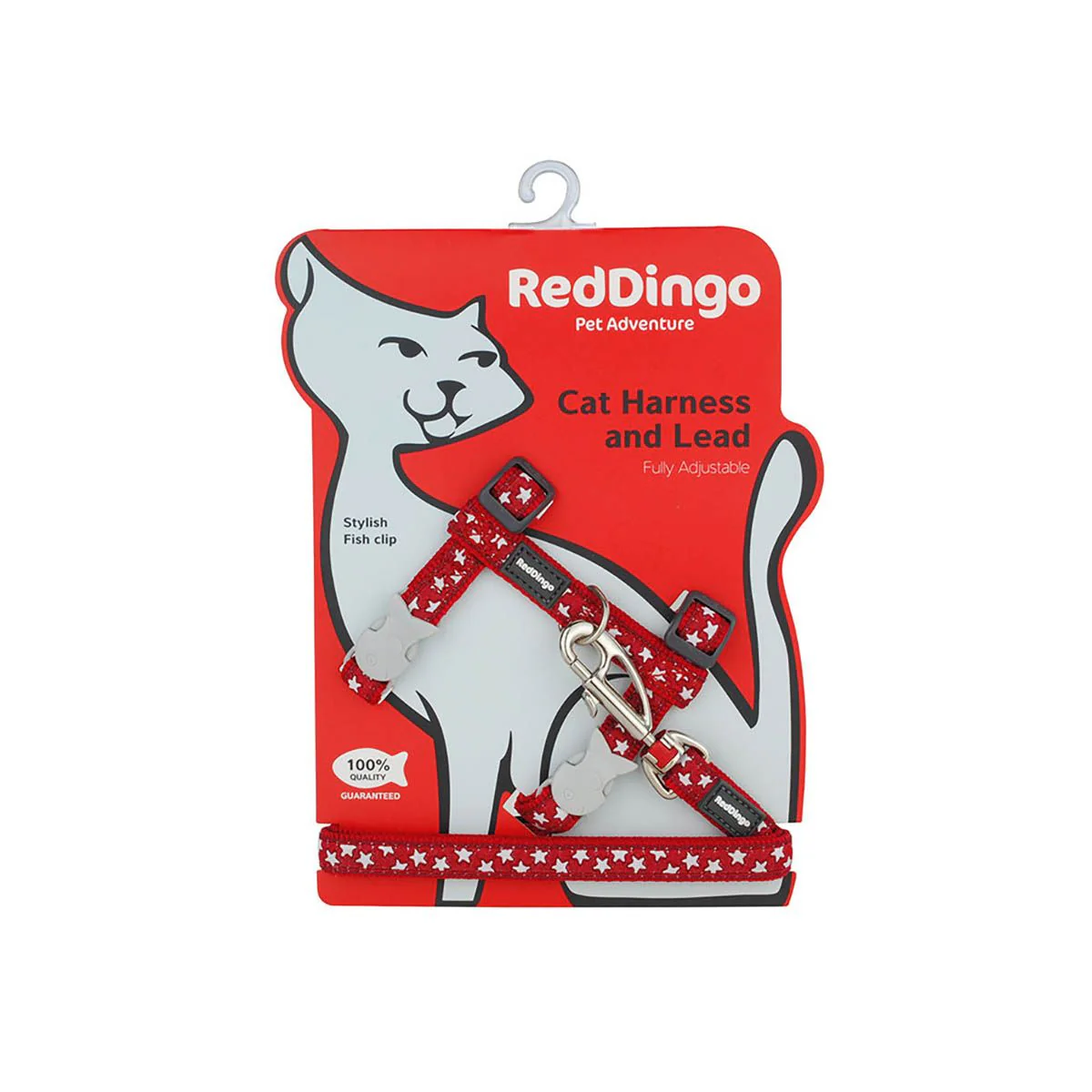 Red Dingo Cat Harness And Lead Stars White On Red