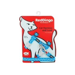 Red Dingo Cat Harness And Lead Stars White On Turquoise