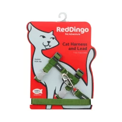 Red Dingo Cat Harness And Lead Plain Green