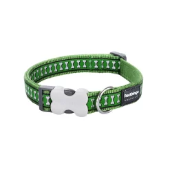 Red Dingo Dog Collar Reflective Bones Green
