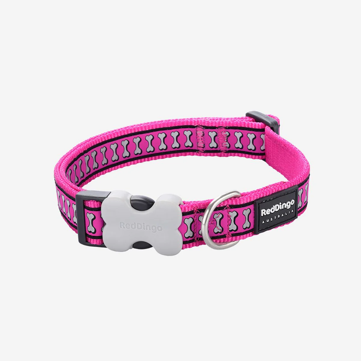 Red Dingo Dog Collar Reflective Bones Hot Pink - Image 12
