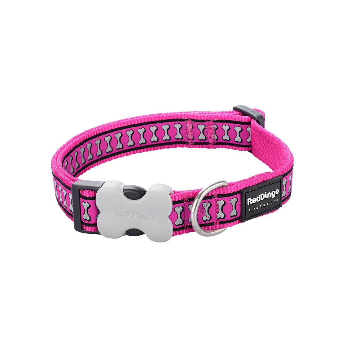 Red Dingo Dog Collar Reflective Bones Hot Pink