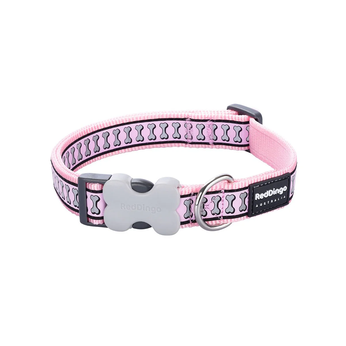 Red Dingo Dog Collar Reflective Bones Pink