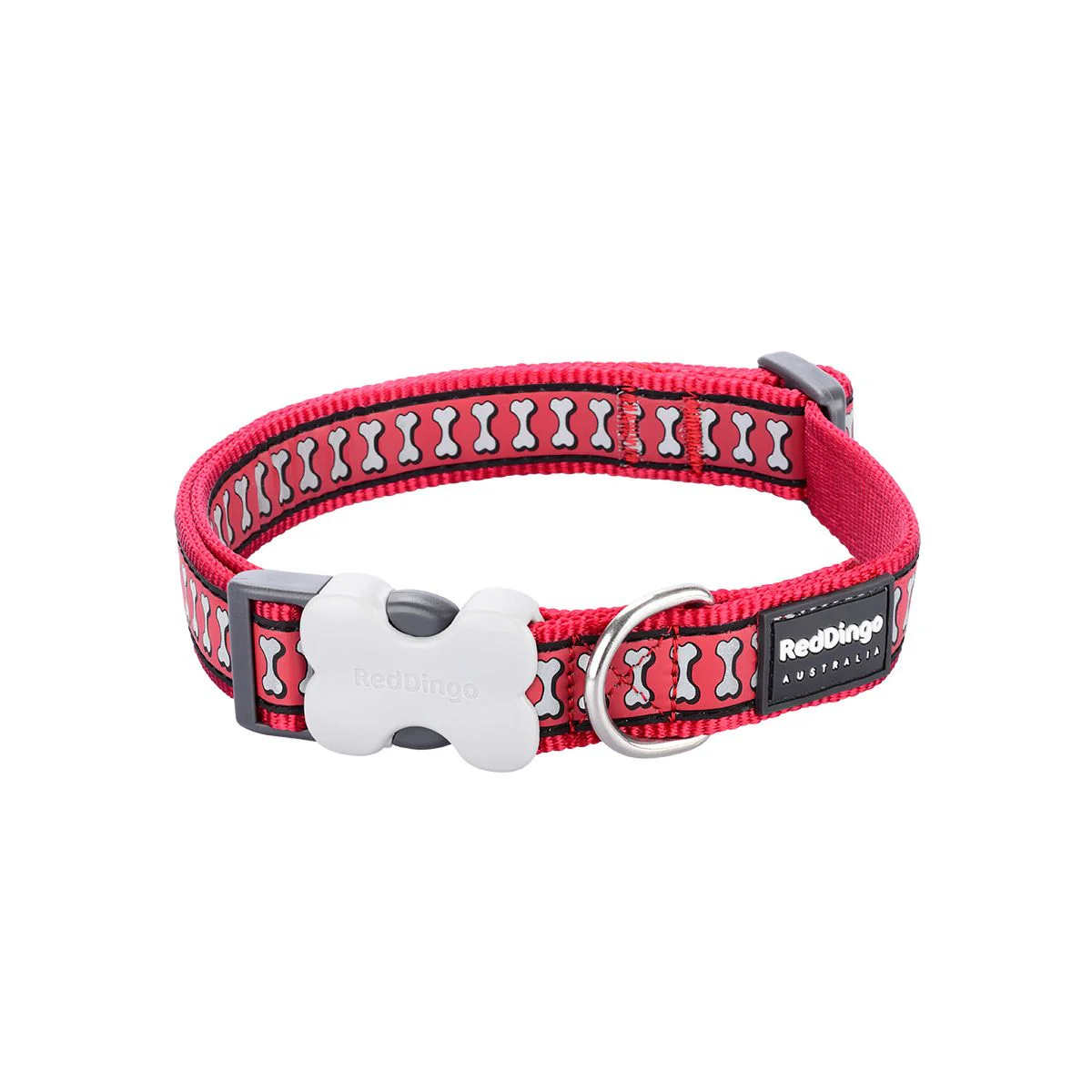 Red Dingo Dog Collar Reflective Bones Red - Image 8