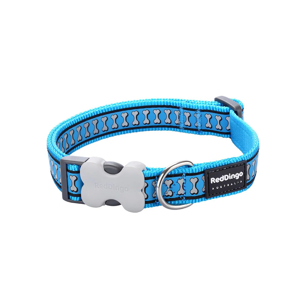 Red Dingo Dog Collar Reflective Bones Turquoise