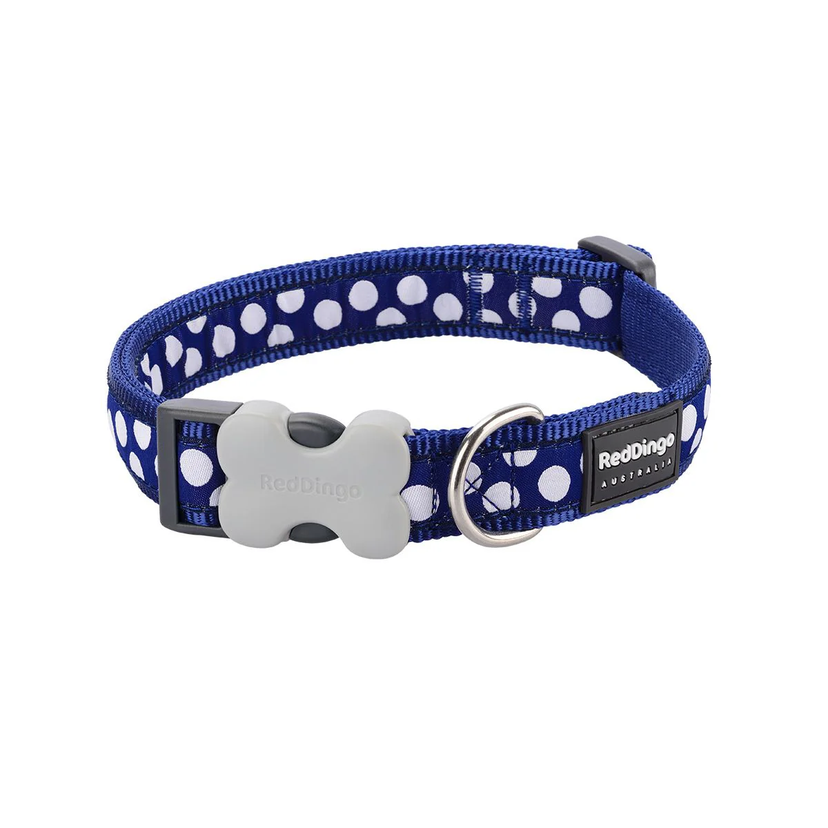 Red Dingo Dog Collar White Spots On Dark Blue