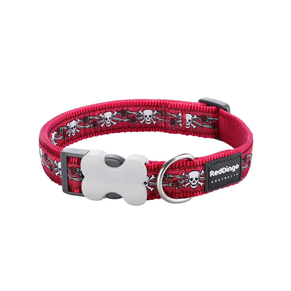 Red Dingo Dog Collar Skull And Roses Red