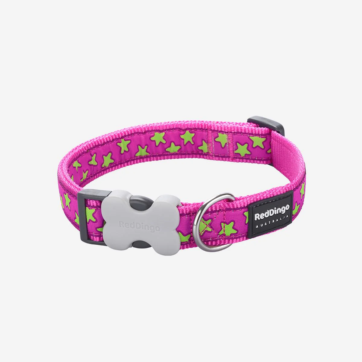 Red Dingo Dog Collar Stars Lime On Hot Pink - Image 4