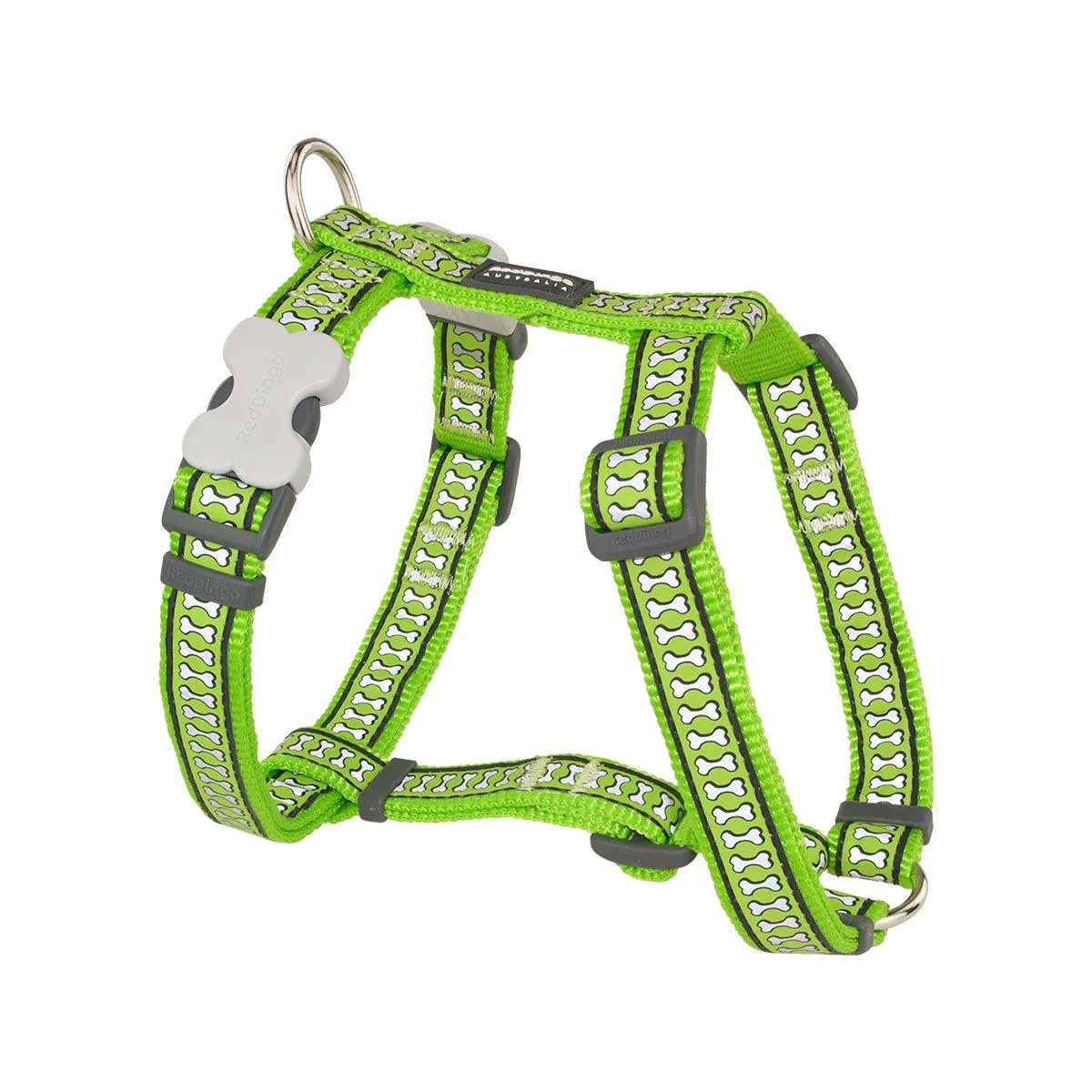 Red Dingo Dog Harness Reflective Bones Lime Green - Image 16