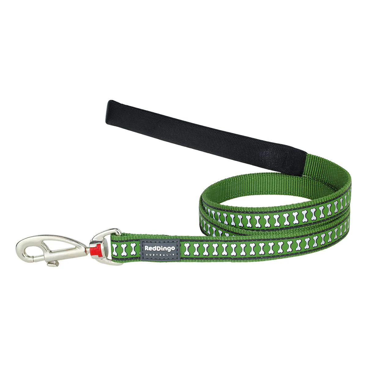 Red Dingo Dog Lead Reflective Bones Green