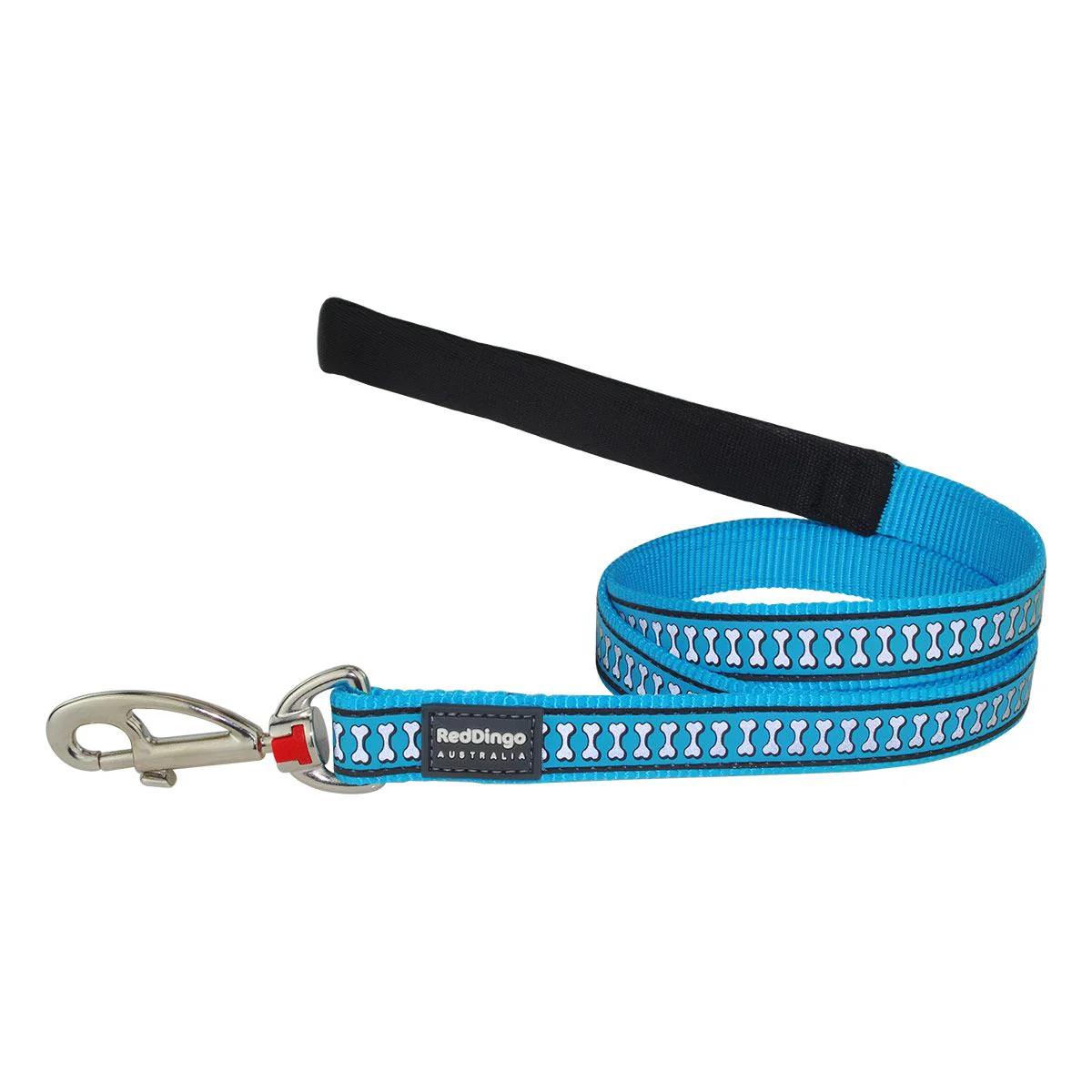 Red Dingo Dog Lead Reflective Bones Turquoise