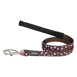 Red Dingo Dog Lead Pink Spots On Brown