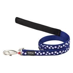 Red Dingo Dog Lead White Spots On Dark Blue