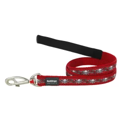 Red Dingo Dog Lead Skull And Roses Red