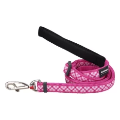 Red Dingo Adjustable Dog Lead Gingham Hot Pink