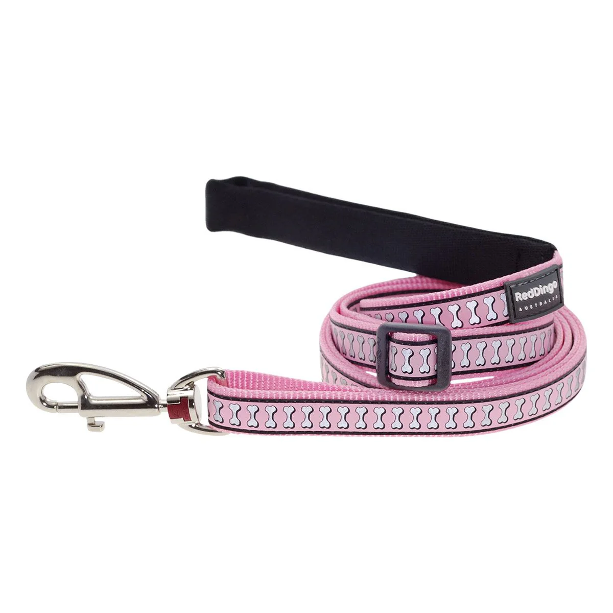 Red Dingo Adjustable Dog Lead Reflective Bones Pink - Image 3