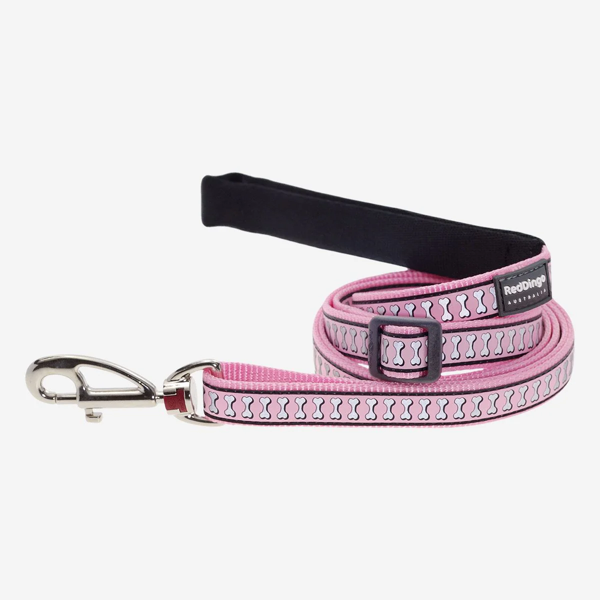 Red Dingo Adjustable Dog Lead Reflective Bones Pink - Image 7