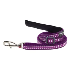 Red Dingo Adjustable Dog Lead Reflective Bones Purple