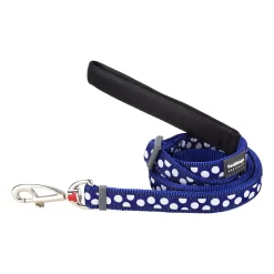 Red Dingo Adjustable Dog Lead White Spots On Dark Blue