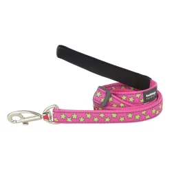Red Dingo Adjustable Dog Lead Stars Lime On Hot Pink