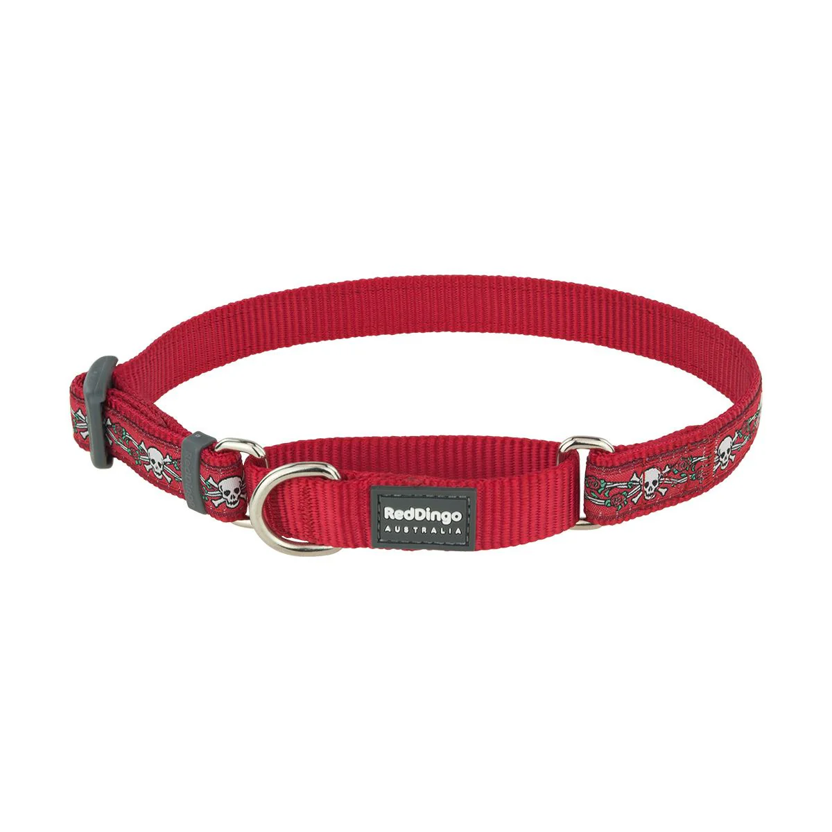Red Dingo Martingale Dog Collar Skull And Roses Red