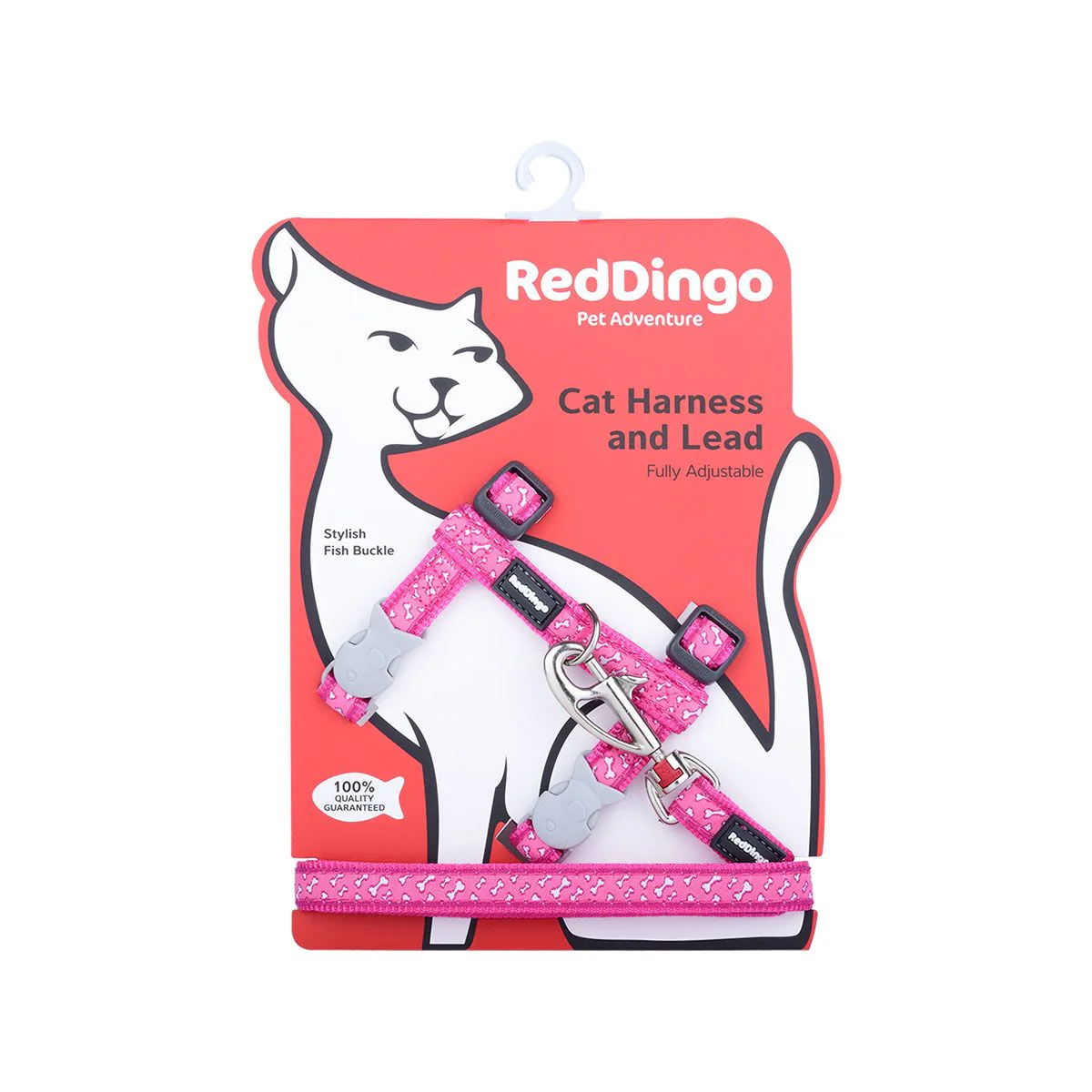 Red Dingo Cat Harness And Lead Flying Bones Hot Pink